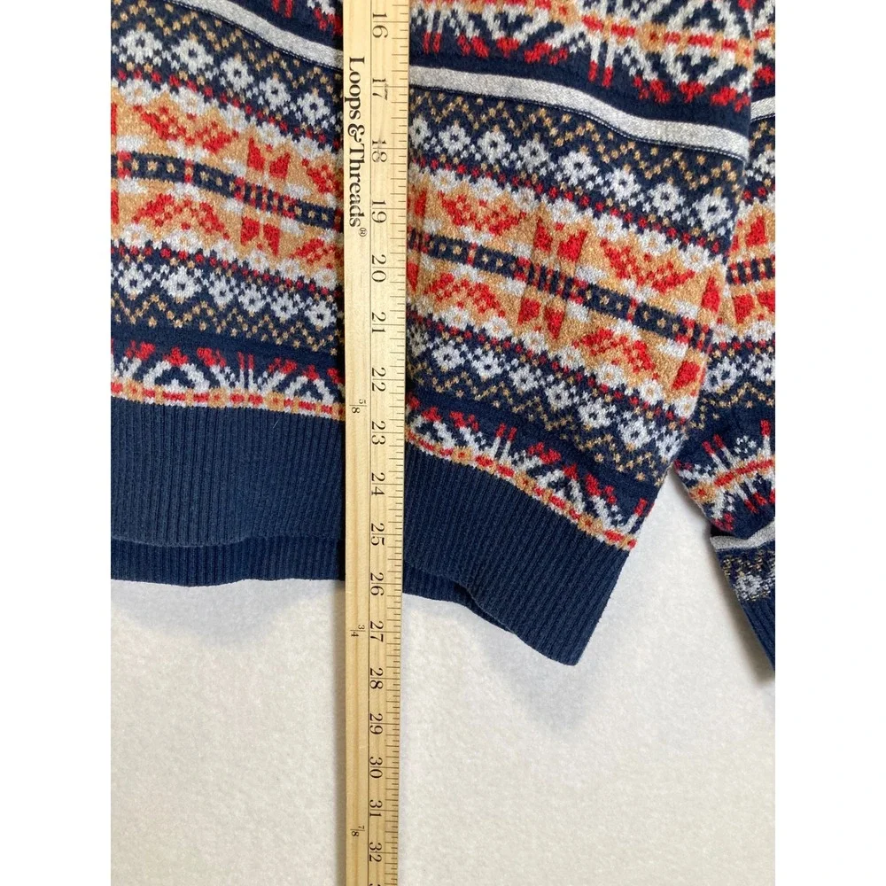 Fair Isle Cabincore‎ Old Navy Womens XL Navy Orange Knit Crewneck Sweater